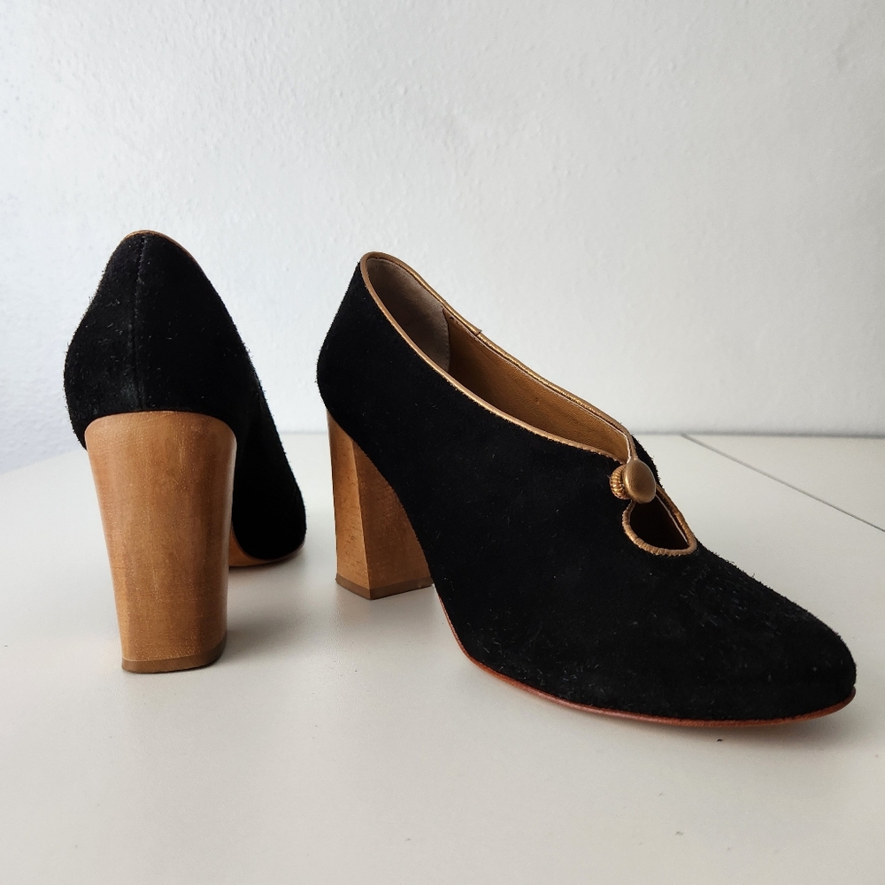 Nina Payne Anthropologie Black Suede Wood Heel Size 7
